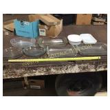 Eight pieces of glass, bakeware, Pyrexx, fire,