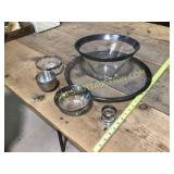 Six pieces, silver edged party dishes, sharing