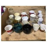 Large block of mismatched cups, soup, cups,