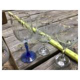 13. Gold edged etched stemware, wine glasses.