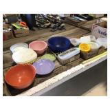 Lot of plastic mixing bowls, and storage