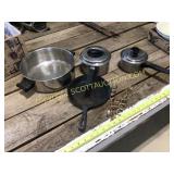Four pieces pots and pans three stainless steel