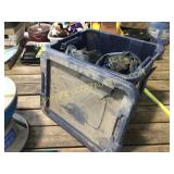 Blue storage tote with air mattress
