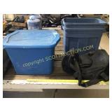 Three blue storage Totes, two missing lids, nice