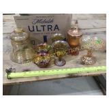 Seven pieces of gold carnival glass