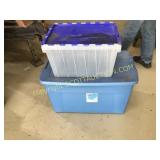 Two. Empty plastic totes.