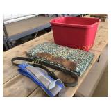 Red tote with heavy saddle blanket, back brace,