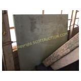 Blue painted plywood, work table, 5ï¿½ x 9ï¿½, shut