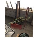 Seven pieces, snow, shovels, rakes, canes,