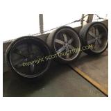Five aftermarket wheels with tires, 3-26 inch six