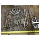 Large lot of open end, box end wrenches plus a set