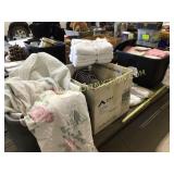 Large lot of towels, linens, rugs, bedding, Two