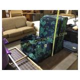 Two pieces, turquoise and blue luggage, wheeled