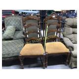 Two high-back, ladderback, gold upholstered,