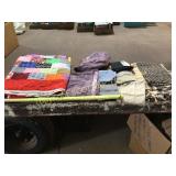 Machine, sewing quilt, purple curtains,