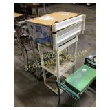 Two sets of plastic stack shelves, one set new