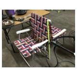 Pair of red white and blue folding lawn chairs
