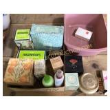 A lot of Avon products and tub