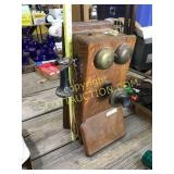 Antique oak wall phone, complete except for