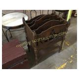 Ornate solid, wood magazine rack