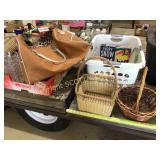 Laundry basket with vintage, laundry, curtains,