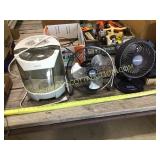 Two small electric fans, and a Sunbeam humidifier
