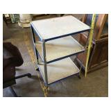 Blue and white three tiered utility cart