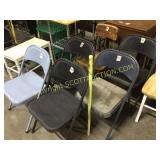 Five folding chairs and one vintage school c