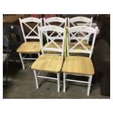 Five matching white with natural wood seats,