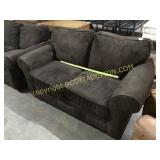 Dark brown loveseat, couch, matches next lot
