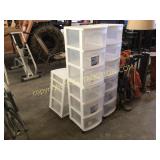(6) 3 and 4 drawer, stackable, plastic, sterilite