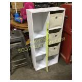 White wood organizer shelf with three cloth