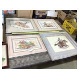 4 nicely framed and matted needlepoint