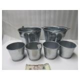 2 Buckets and 4 Small Planters 7' & 4'