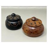 Pair of Carved Wood Trinket Stash Boxes