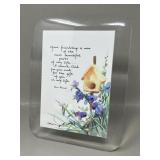 Lucite Framed Vintage Watercolor Poetry Print