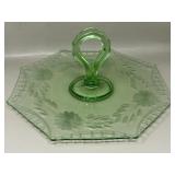 Green Etched Art Deco Vaseline Glass Tidbit Tray