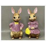 Pair of Vintage Glazed Ceramic Bunny Rabbits