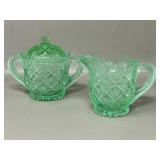 Vintage Green Hobstar Sawtooth Cream & Sugar