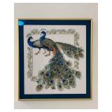 Needlepoint Peacock Framed Vintage Embroidery