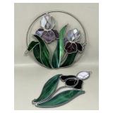 Iris Leaded Slag Glass Window Hangers As Is