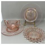 As-Found Pink Depression Glass Serving, Cups, Plat