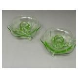 Pair Fenton Uranium Glass Footed Candlestick