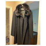 Sz 16 Ladies Fox Fur Collar Wool Coat Jacket