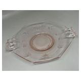 Vintage Pink Depression Glass Handled Dish Etched