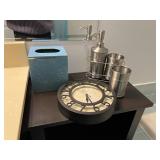 Metal Bathroom Soap Dispenser, Cups, Tissue