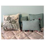 (4) Throw Pillows Embroidered Pillow, Tassels,