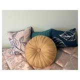 (4) Throw Pillows Machine Embroidered, Tufted,
