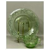 Vaseline Glass Dessert Plate & Coffee Cup