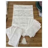 Cream Damask Table Runner & Napkins